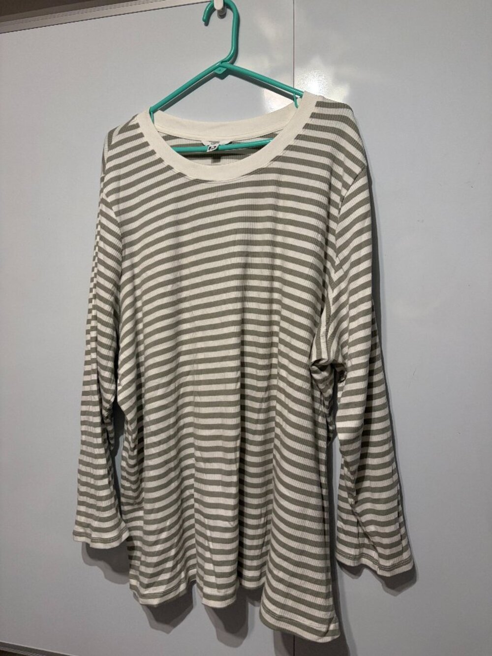 🌿 PENN Penningtons Sage Green Striped Ribbed Knit Tee: Long Sleeve Top 6X